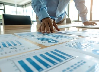 Poster - business professional analyzing graphs and charts during meeting in modern office space