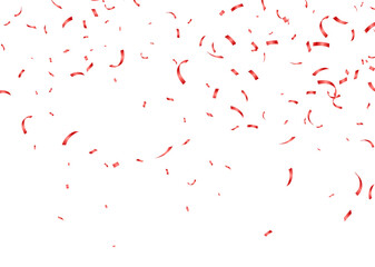 Wall Mural - Red confetti, falling paper ribbons isolated on white background. Birthday party decoration. Vector illustration.