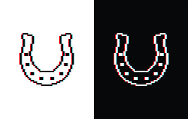 Poster - glich effect pixel horseshoe icon vector pixel art for 8 bit game