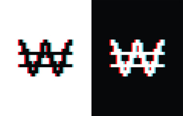Poster - glich effect pixel South Korean Won icon pixel art money sign for 8 bit game