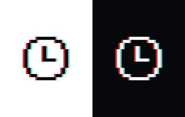 Poster - glich effect pixel clock icon vector pixel art element for 8 bit game