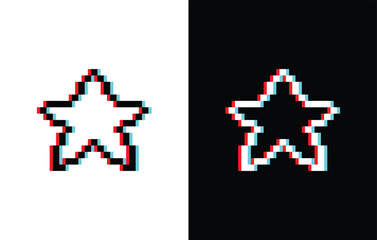 Poster - glich effect Pixel art star icon vector 8 bit company logo template
