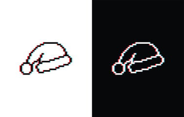 Poster - glich effect pixel christmas hat icon. Vector pixel art christmas hat 8 bit logo for game