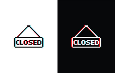 Poster - glich effect pixel closed icon. Vector pixel art closed button 8 bit logo for game