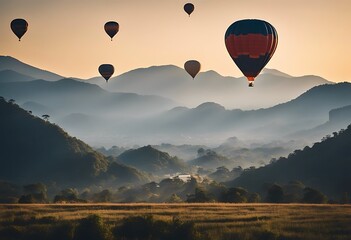 Wall Mural - air hot adventure mountain balloons winter nature mai chiang thailand aerial aircraft airship asia background balloon ballooning basket beautiful colourful environment festival flames