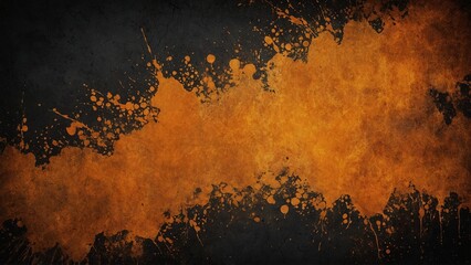 Black and orange paint splatter grunge texture background