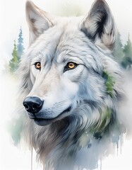 Wall Mural - White wolf in watercolor on a white background 