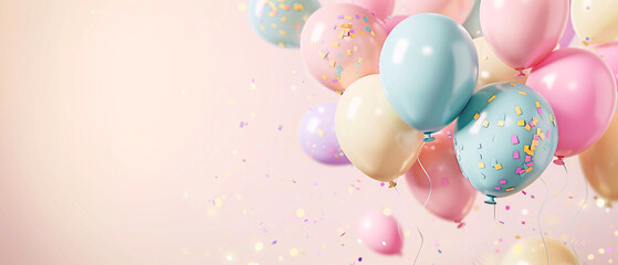 Colorful Balloons with Confetti   Pastel Birthday Party Decorations