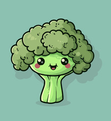 Wall Mural - Cute Cartoon Broccoli Food Character