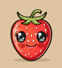 Canvas Print - Cute Cartoon Strawberry Food Character