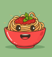 Poster - Cute Cartoon Spaghetti with Tomato Sauce Character