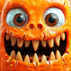 Sticker - Happy Halloween banner. Scary Halloween Pumpkins Smile Close Up.