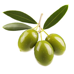 green olives with leaves on a branch isolated on transparent background generative ai.