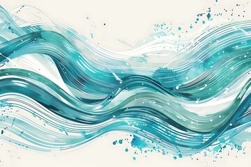 Wall Mural - an abstract wave pattern with flowing lines in shades of blue and teal, accented with splashes of wh