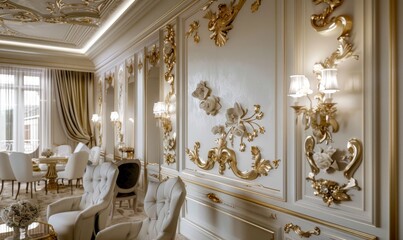 Wall Mural - Walls adorned with volumetric stucco and gold elements