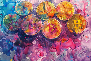Poster - A painting of six gold colored coins with the letters B and B on them
