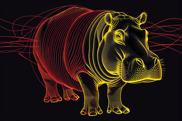 A yellow and red drawing of a hippo