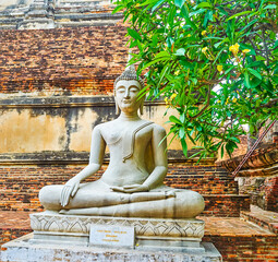 the statue of lord buddha in ancient wat yai chai mongkhon temple, ayutthaya, thailand