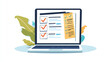 © Rabil - Online survey or quiz on a laptop screen. The screen displays a checklist with checkmarks, illustrating an online form and the concept of a to-do list.