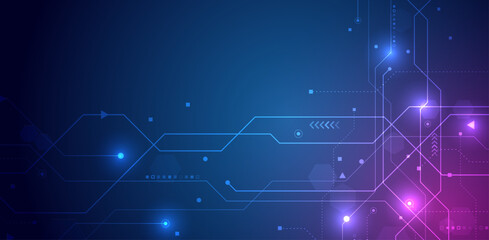 Aufkleber - Digital communication, data protection, high-tech presentation, scientific cover. Abstract blue futuristic background consisting of printed circuit board and other technological elements.