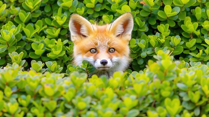 Poster -   Close-up of a small animal with surprised expression amidst bushes in a field