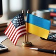 © ElseThen - United States and Ukraine Flags Representing Strong Alliance on Desk With Legal Background
