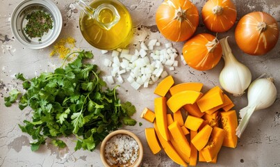 Sticker - A top-down view of a kitchen counter with fresh cilantro