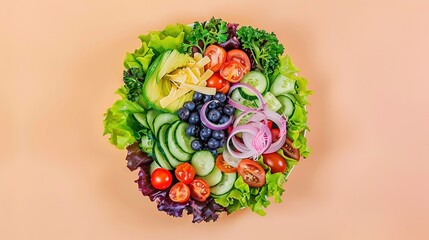 Poster -   A lettuce, tomato, cucumber, onion, and other vegetable salad