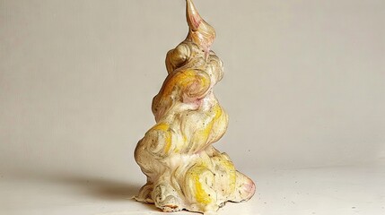 Sticker -   Ceramic figurine depicting a woman reclining on her back, arms raised above her head, head held high