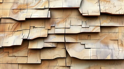 Poster -   A detailed portrait of wood grain on a close-up wall, featuring a perched bird above the textured planks