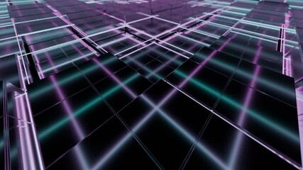 Poster - Futuristic Abstract Grid Design Featuring Neon Lights and Intricate Patterns for Artworks. Design