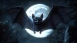 © Thanachart - A 3D cartoon bat flying over a moon,