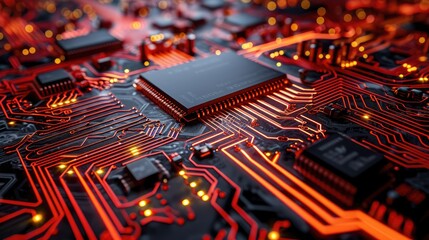 Poster - Background in the form of a microchip board. AI generative.