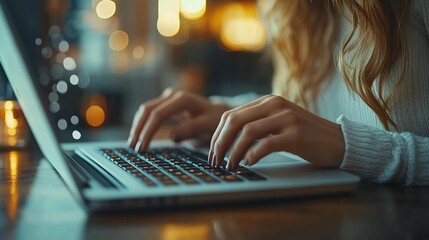 Detailed view of a woman’s hands working on a laptop computer and using a digital tablet on the office desk, focusing on typing and internet usage, great for business and technology visuals, Generativ