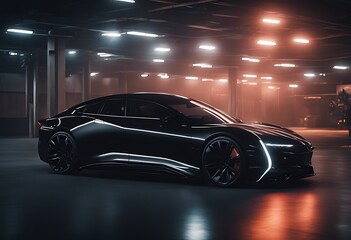 Wall Mural - modern car background black generative headlights innovative futuristic ai Similar Keywords 4 automotive big bumper carbon classic concept design door drive economy electric