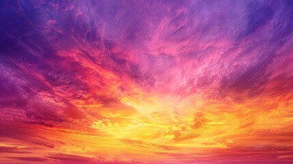 Wall Mural - Vibrant sunset sky with purple, yellow, and orange hues above serene landscape