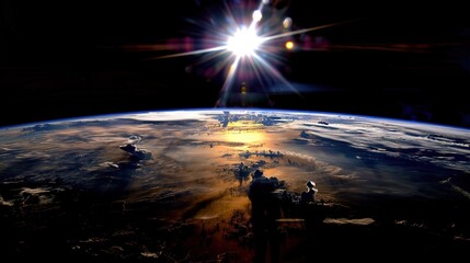 Wall Mural -   The sun illuminates Earth from the International Space Station in this photo