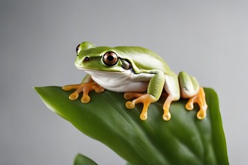 Wall Mural - tree background isolated white frog closeup wet set pet toad ugly skin wild green slimy small funny young close colours fauna water space spring studio forest sticky beauty common nature little