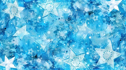 Sticker -   A watercolor painting featuring white stars against a navy backdrop and snowflakes at the base