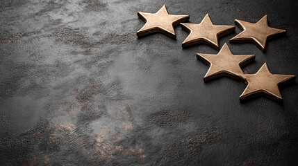 five golden stars arranged in a horizontal line, symbolizing excellence and high ratings for products or services. Ideal for reviews, ratings, and quality assurance concepts