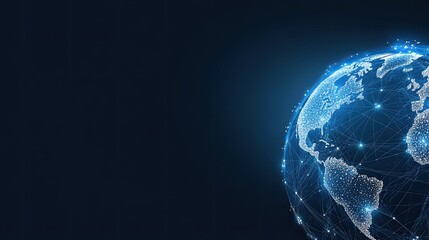 Leinwandbilder - The globe is illuminated with digital connections, showcasing global data networks in a striking blue color against a dark background