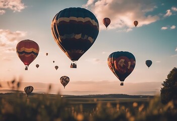 Wall Mural - air hot clouds balloons balloon flight ballooning fly ballon sky duet hobby 2 recreation blue aerostatics aerial ascent bright clean blowing altitude coloured colourful colours