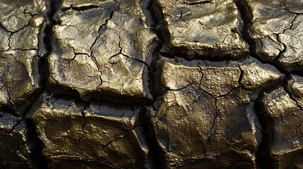 Wall Mural -   A zoomed-in view of a metallic object resembling a fissure in the soil with gold paint applied to it