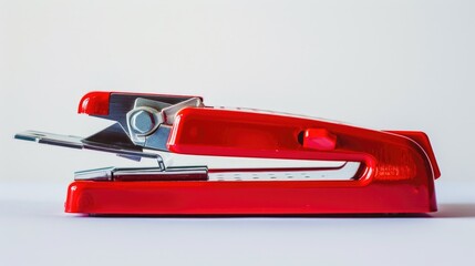 Aufkleber - A single red stapler placed on top of a table, ready for use