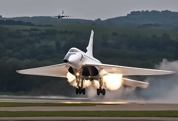 Wall Mural - supersonic concorde aircraft airliner landi take aviation background blue close flight flying landing last lifting moon sky speed