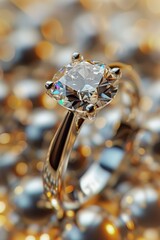 Poster - A diamond ring sits atop a pile of diamonds, perfect for jewelry or luxury-themed images