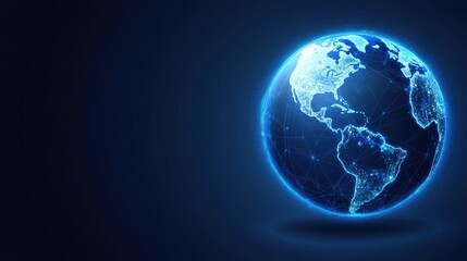 Leinwandbilder - The globe is illuminated with digital connections, showcasing global data networks in a striking blue color against a dark background