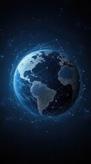Leinwandbilder - The globe is illuminated with digital connections, showcasing global data networks in a striking blue color against a dark background