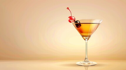 Sticker -   A Martini glass with cherries on the rim and a cherry garnish on top