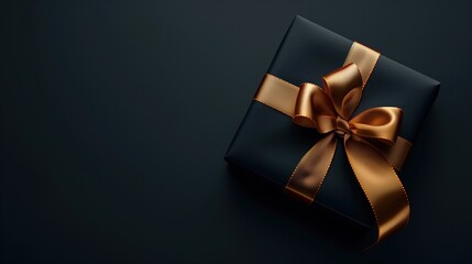 Dark black gift box with elegant gold ribbon